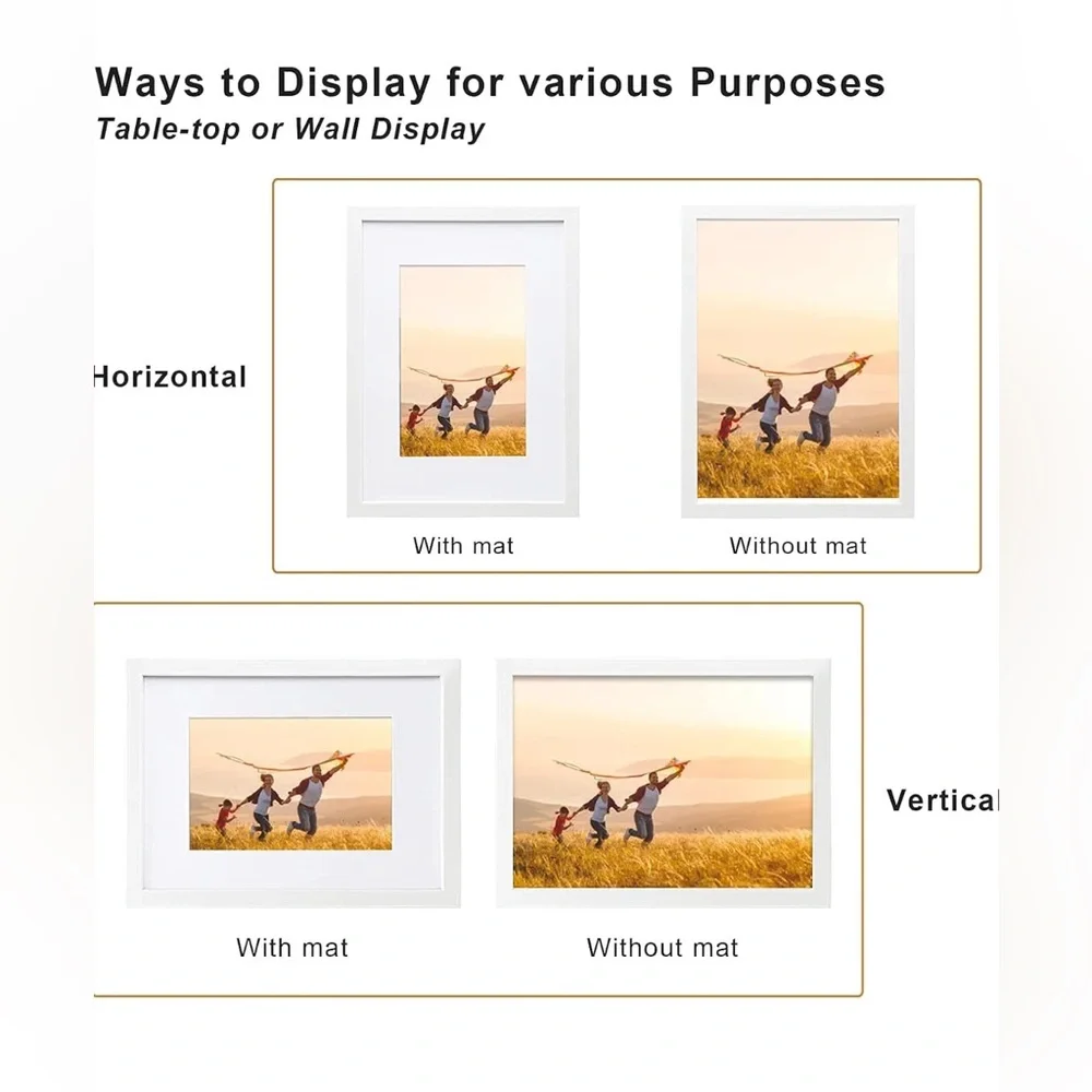 KINLINK A4 Picture Frame White Set of 4,‎ Wooden Photo Frames Matted A5